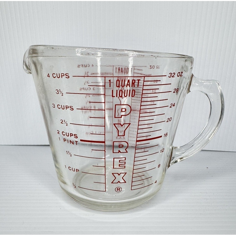 Vintage PYREX 532 Measuring 4-Cup 1-Qt 32oz Glass Red Letters Large Handled 532